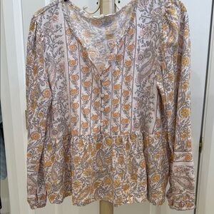 Lucky Brand Cream Blouse with Mustard Paisley Floral